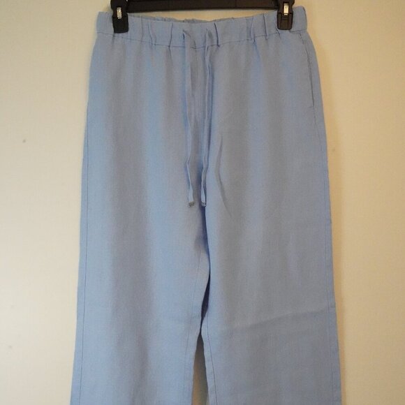 MNG by Mango, 100% Linen Drawstring Trouser Pants, Light Blue - Picture 3 of 7